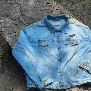 Light Blue Denim Jacket with Red Patch
